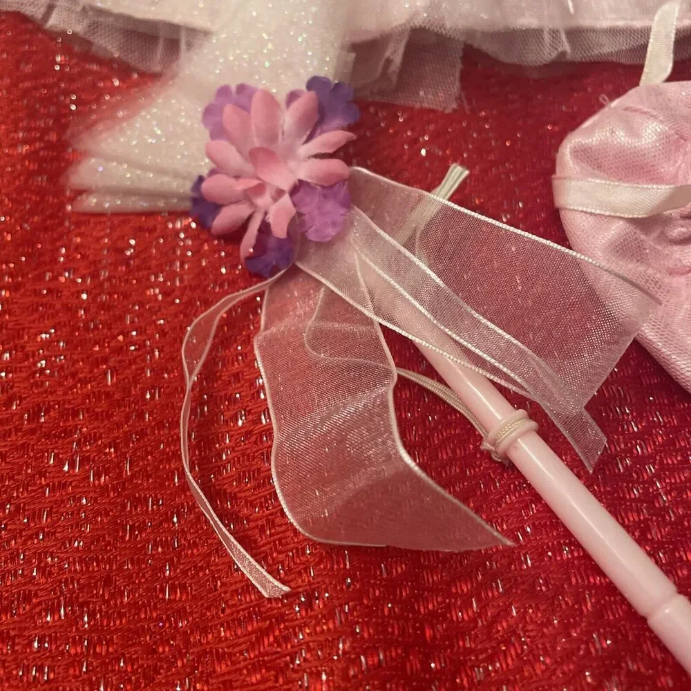 Build a Bear Pink White Flower Girl Dress Wand Shoes